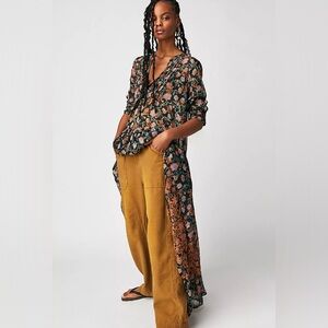 Free People See It Through Floral Maxi Dress in Black Combo XS NWT